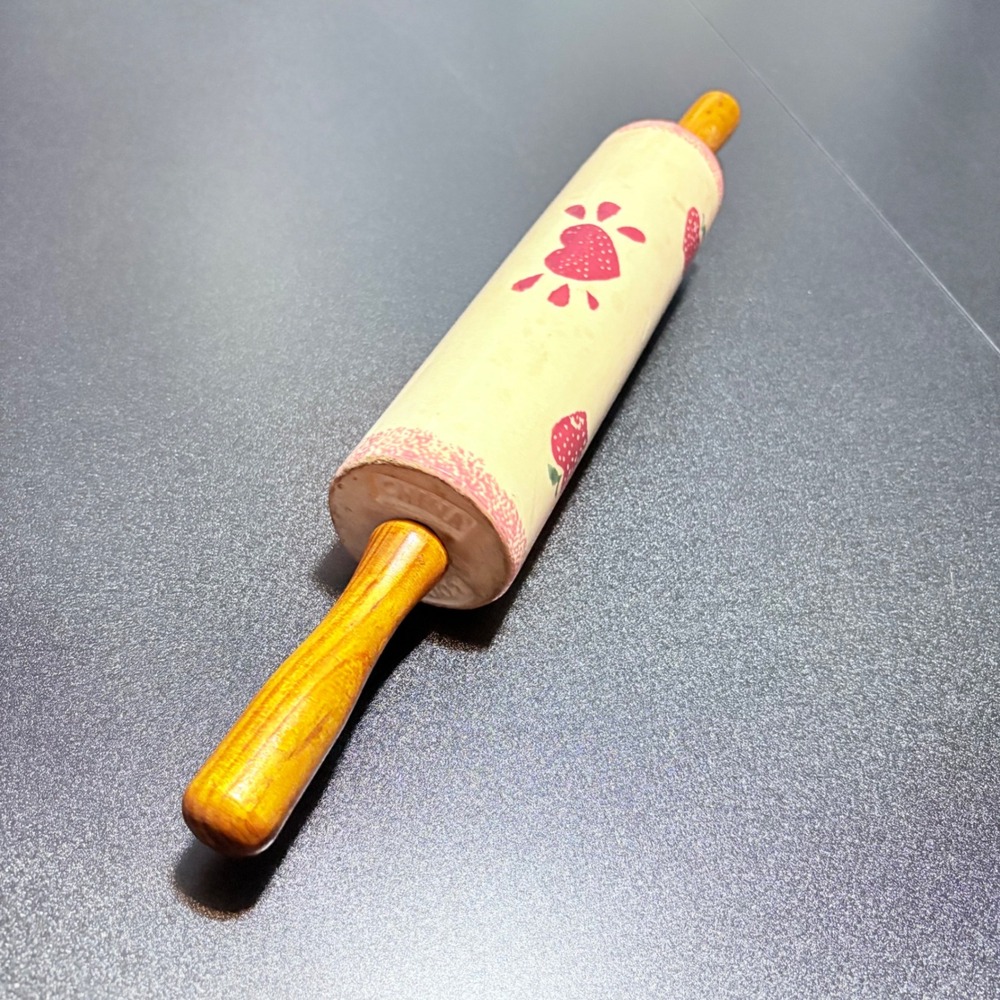 vintage Loomco glazed ceramic rolling pin & holder farmhouse decor strawberry - Picture 2 of 11